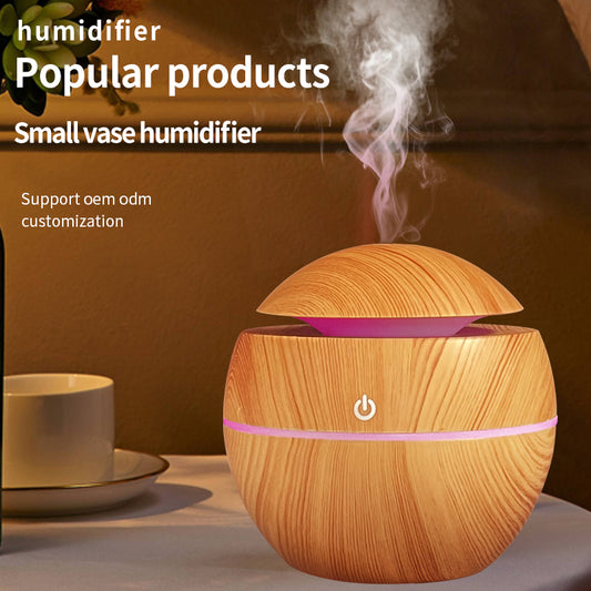 Wood grain ultrasonic air humidifier led seven vibrant colors mini humidifiers aromatherapy 300ml