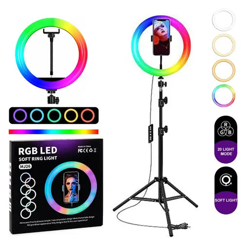 10Inch MJ26 RGB LED Soft Ring Light Phone Clip Colorful Photography LED for TikTok Vlogging Video YouTube Live