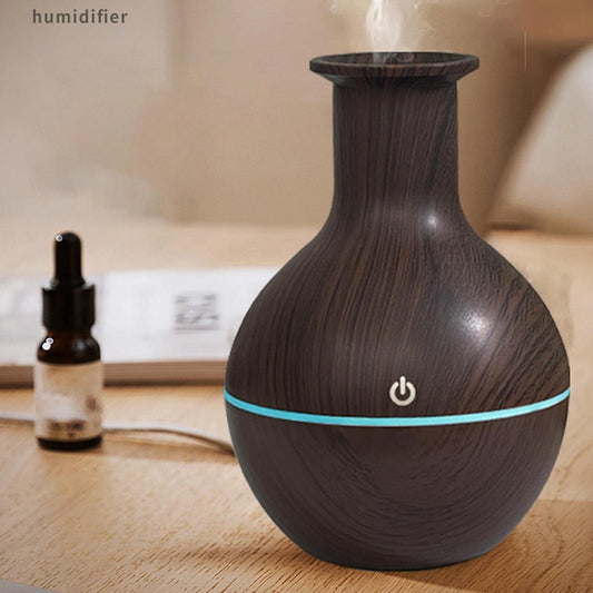 230ml Follower vase Humidifier Changing LED Light Aroma Diffuser Aromatherapy Wood Grain Car Aroma Diffusor for Bedroom Home Office